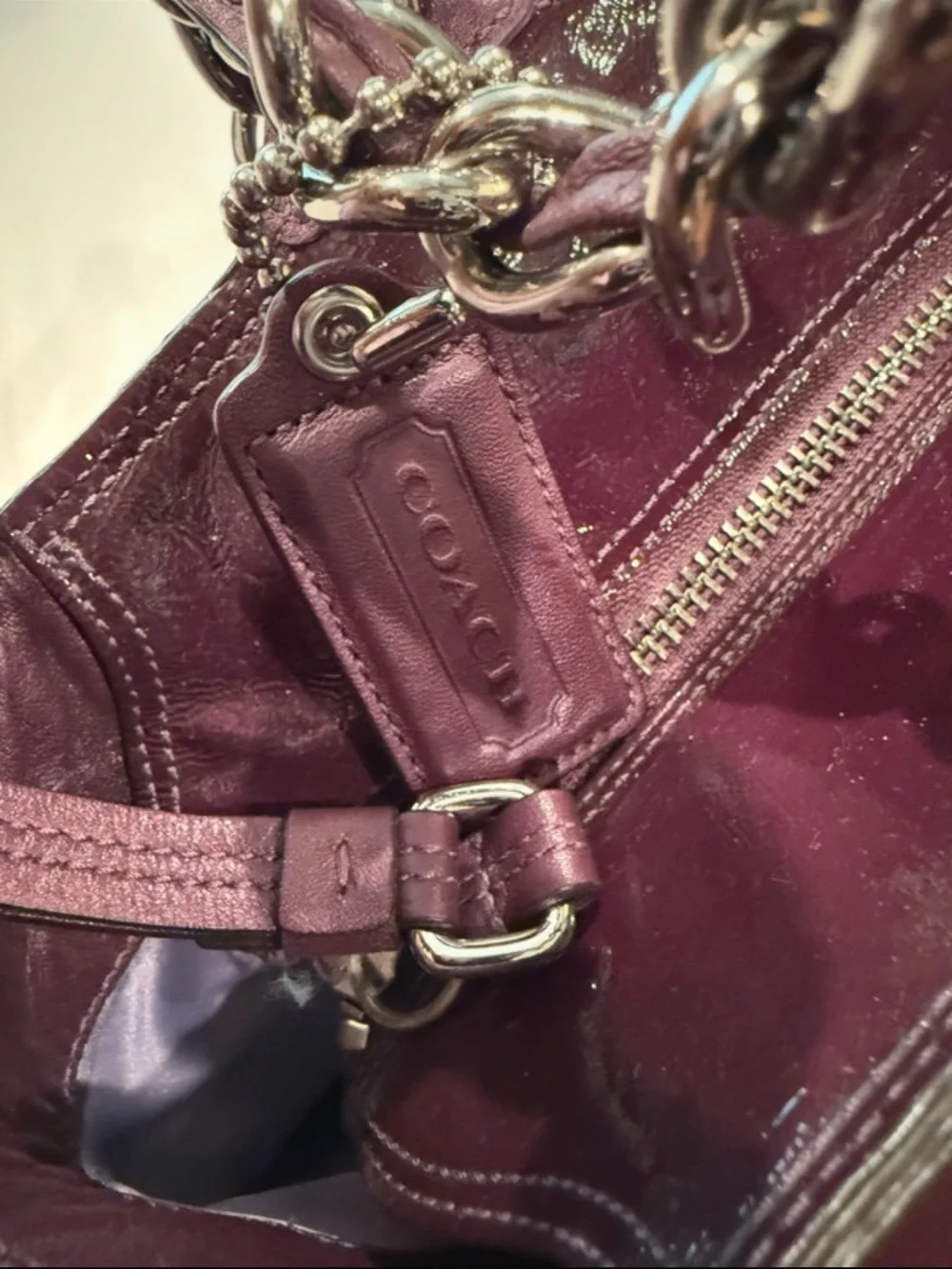 Coach Patent Leather Tote in Deep Plum